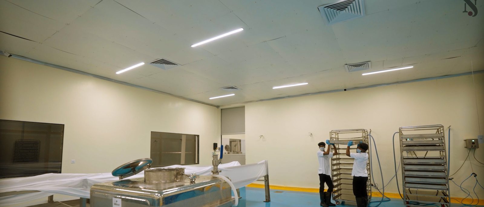 Precision-controlled clean room where grain is soaked and germinated